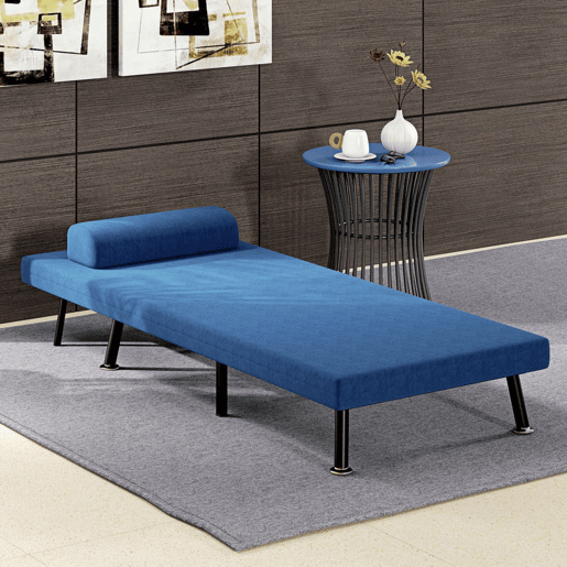 HOMCOM Sofá Cama Individual 3 em 1 Sofá Cama Dobrável Estofado em Linho com Encosto Ajustável em 5 Níveis e Almofada Acolchoada para Escritório Quarto Sala 75x70x75 cm Azul Escuro