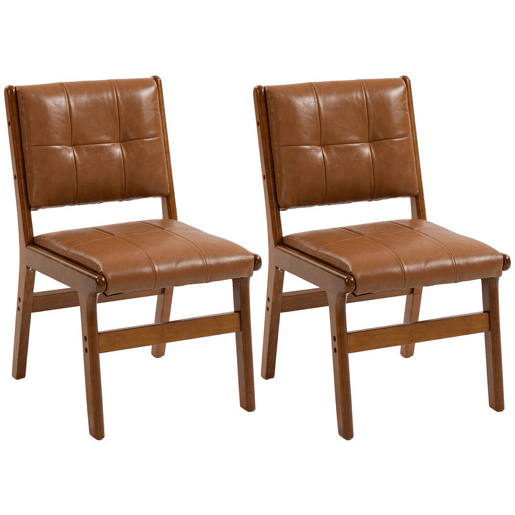 HOMCOM Conjunto de 2 Cadeiras de Jantar, Cadeiras Modernas de Cozinha, Estofadas em PU, Assento Acolchoado, Pés de Madeira, para Sala de Estar, Castanho