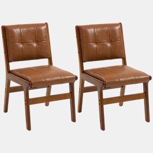 HOMCOM Conjunto de 2 Cadeiras de Jantar, Cadeiras Modernas de Cozinha, Estofadas em PU, Assento Acolchoado, Pés de Madeira, para Sala de Estar, Castanho