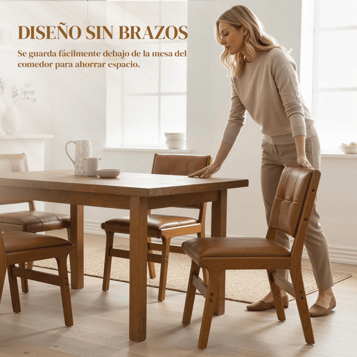 HOMCOM Conjunto de 2 Cadeiras de Jantar, Cadeiras Modernas de Cozinha, Estofadas em PU, Assento Acolchoado, Pés de Madeira, para Sala de Estar, Castanho