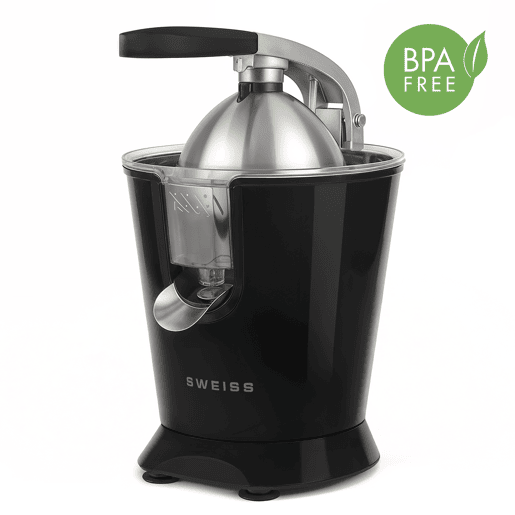 Espremedor elétrico ZEST9, SWEISS, Bico antigota, Apto para máquina de lavar loiça, Funcionamento silencioso, Braço articulado potente 160 W, Preto
