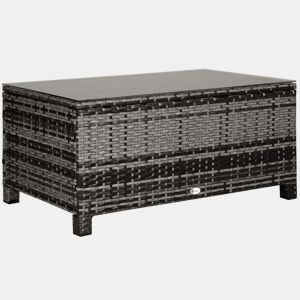 Outsunny Mesa de Jardim em Vime Sintético Mesa Auxiliar com Vidro Temperado para Terraço Pátio, Varanda 85x50x39 cm Cinzento