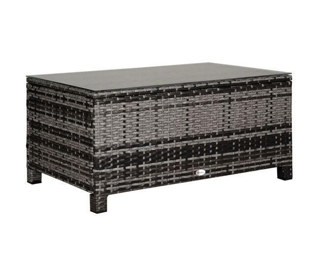 Outsunny mesa de jardín de ratán sintético mesita auxiliar con vidrio templado para terraza patio balcón 85x50x39 cm gris