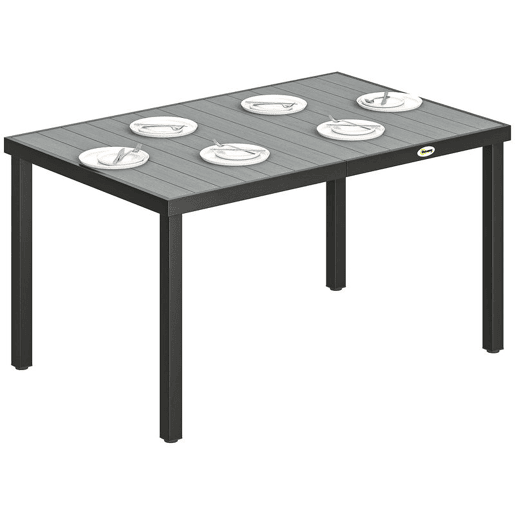 Outsunny Mesa de Jardim Retangular 140x90x74 cm com Estrutura de Aço e Tampo de Ripas em WPC para Pátio ou Varanda Cinzento
