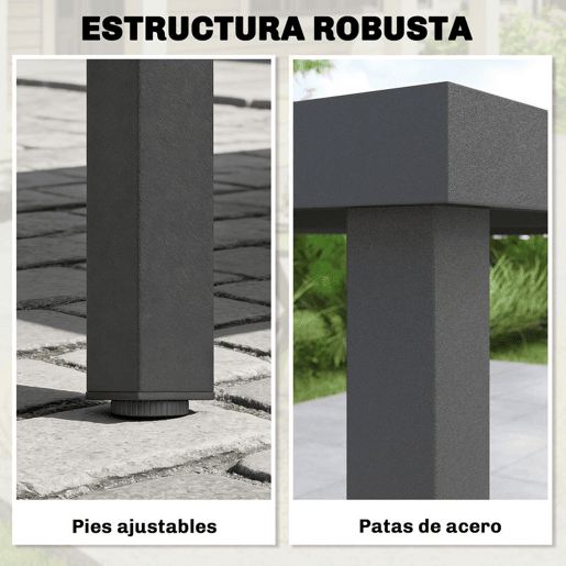 Outsunny Mesa de Jardim Retangular 140x90x74 cm com Estrutura de Aço e Tampo de Ripas em WPC para Pátio ou Varanda Cinzento