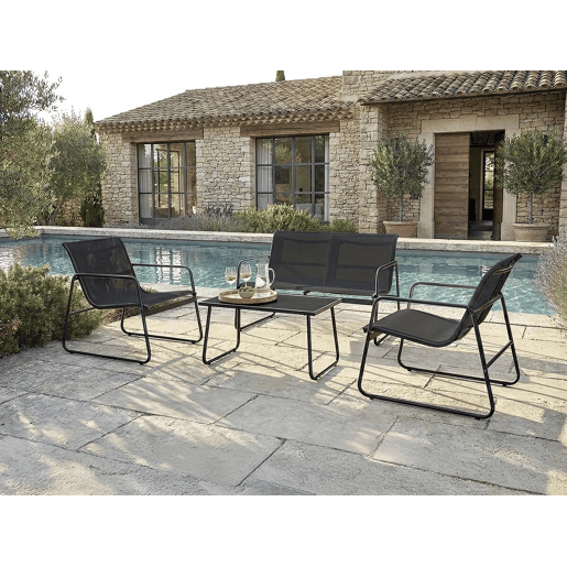 Conjunto de mobiliário de jardim metálico Fortaleza - 4 lugares - Preto