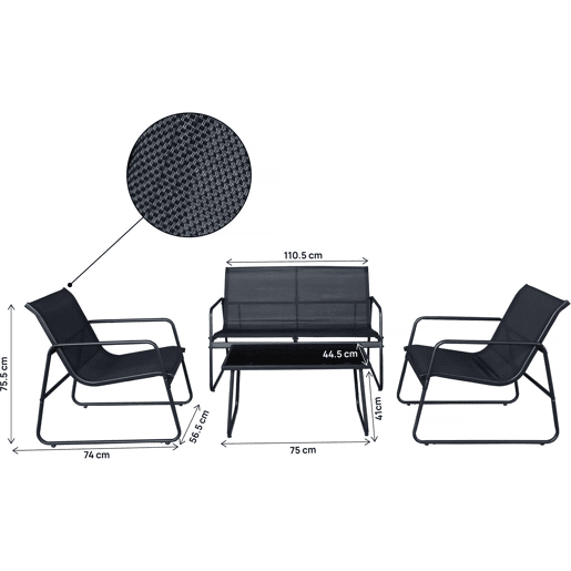 Conjunto de mobiliário de jardim metálico Fortaleza - 4 lugares - Preto