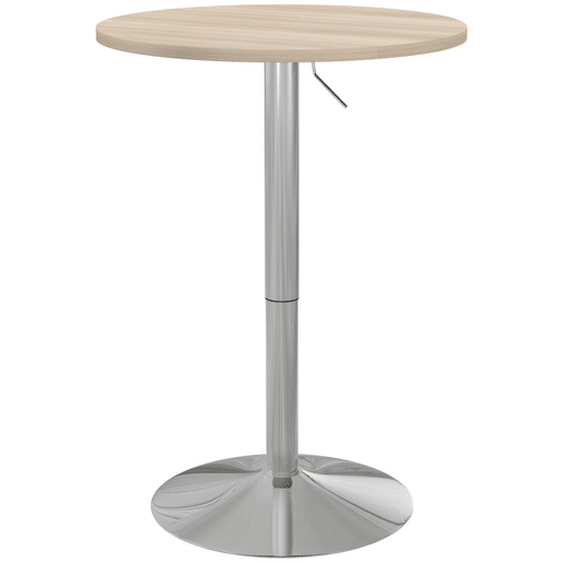HOMCOM Mesa Alta de Cozinha Mesa Alta de Bar Redonda para 2 Pessoas Altura Ajustável 69-91 cm Tampo Giratório 360° Base de Aço para Sala Sala de Jantar Cozinha 60x60x91 cm Carvalho Claro