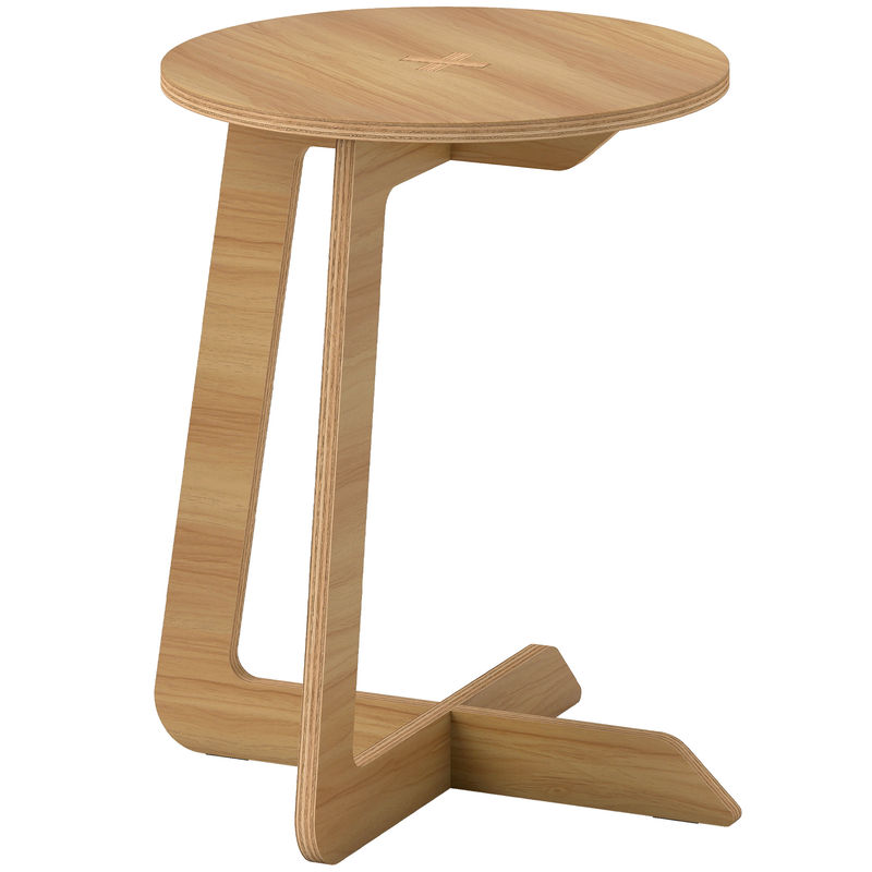 Homcom mesa auxiliar en forma de c, mesita auxiliar redonda, montaje rápido, para espacios pequeños, salón, dormitorio, natural
