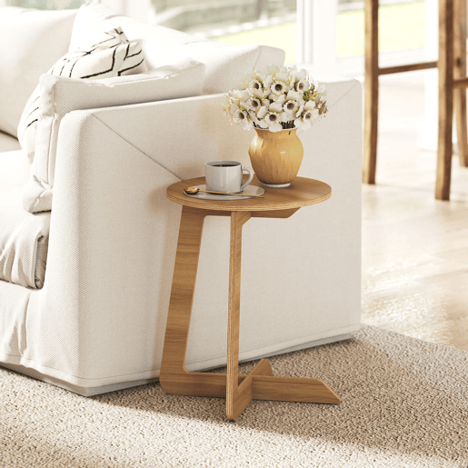 HOMCOM Mesa Auxiliar em Forma de C Mesa Redonda com Montagem Rápida Ideal para Espaços Pequenos Sala, Quarto Ø39x50,5 cm Madeira