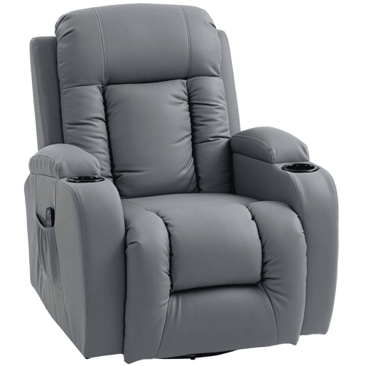 HOMCOM Poltrona de Massagem Giratória Poltrona Relax Reclinável com 8 Pontos de Massagem Função de Aquecimento Lombar Controlo Remoto Revestimento em PU Apoio para os Pés Bolso Lateral Função Oscilante Cinzento HOMCOM Poltrona de Massagem Giratória Poltrona Relax Reclinável com 8 Pontos de Massagem Função de Aquecimento Lombar Controlo Remoto Revestimento em PU Apoio para os Pés Bolso Lateral Função Oscilante Cinzento