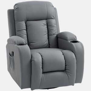 HOMCOM Poltrona de Massagem Giratória Poltrona Relax Reclinável com 8 Pontos de Massagem Função de Aquecimento Lombar Controlo Remoto Revestimento em PU Apoio para os Pés Bolso Lateral Função Oscilante Cinzento