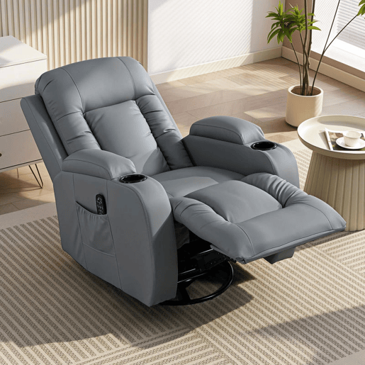 HOMCOM Poltrona de Massagem Giratória Poltrona Relax Reclinável com 8 Pontos de Massagem Função de Aquecimento Lombar Controlo Remoto Revestimento em PU Apoio para os Pés Bolso Lateral Função Oscilante Cinzento HOMCOM Poltrona de Massagem Giratória Poltrona Relax Reclinável com 8 Pontos de Massagem Função de Aquecimento Lombar Controlo Remoto Revestimento em PU Apoio para os Pés Bolso Lateral Função Oscilante Cinzento