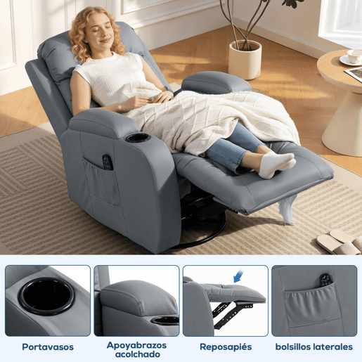 HOMCOM Poltrona de Massagem Giratória Poltrona Relax Reclinável com 8 Pontos de Massagem Função de Aquecimento Lombar Controlo Remoto Revestimento em PU Apoio para os Pés Bolso Lateral Função Oscilante Cinzento HOMCOM Poltrona de Massagem Giratória Poltrona Relax Reclinável com 8 Pontos de Massagem Função de Aquecimento Lombar Controlo Remoto Revestimento em PU Apoio para os Pés Bolso Lateral Função Oscilante Cinzento