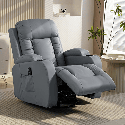 HOMCOM Poltrona de Massagem Giratória Poltrona Relax Reclinável com 8 Pontos de Massagem Função de Aquecimento Lombar Controlo Remoto Revestimento em PU Apoio para os Pés Bolso Lateral Função Oscilante Cinzento HOMCOM Poltrona de Massagem Giratória Poltrona Relax Reclinável com 8 Pontos de Massagem Função de Aquecimento Lombar Controlo Remoto Revestimento em PU Apoio para os Pés Bolso Lateral Função Oscilante Cinzento