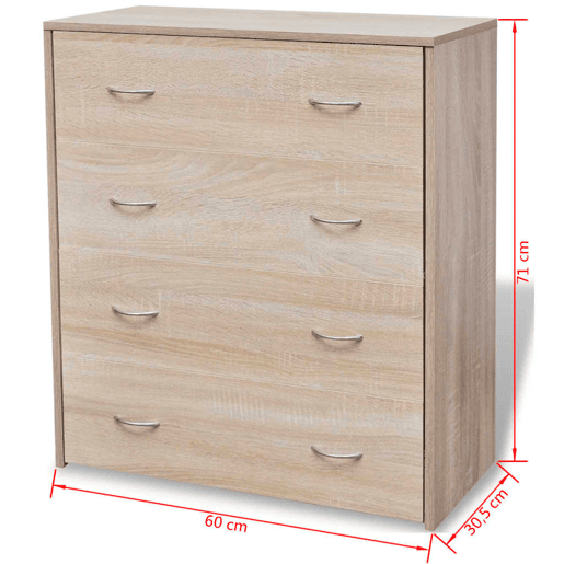 Aparador - Bufete - Móvei de apoio com 4 gavetas 60 x 30,5 x 71 cm carvalho pt1707