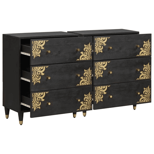 Bufete - Móvei de apoio 2 pcs Preto 60 x 33 x 75 cm Madeira de manga maciça pt20