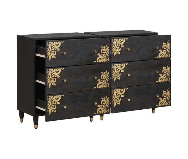 Aparador - mueble de almacenamiento 2 pcs negro 60 x 33 x 75 cm madera de mango maciza es20