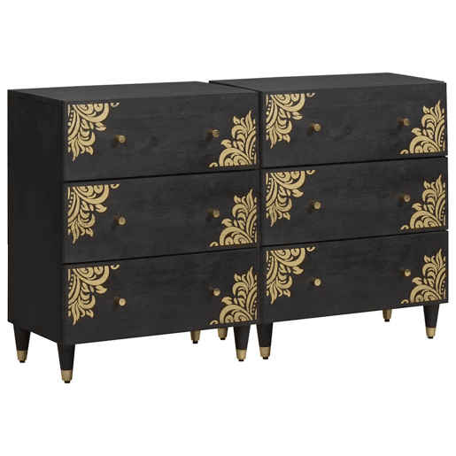 Bufete - Móvei de apoio 2 pcs Preto 60 x 33 x 75 cm Madeira de manga maciça pt20