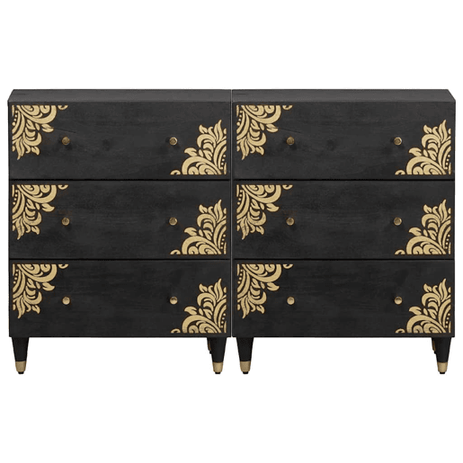 Bufete - Móvei de apoio 2 pcs Preto 60 x 33 x 75 cm Madeira de manga maciça pt20