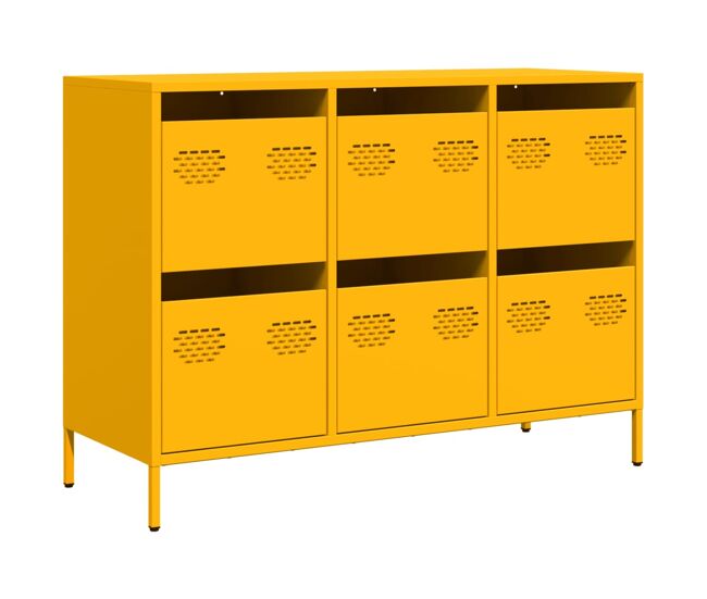Aparador - mueble de almacenamiento acero laminado frío amarillo mostaza 101,5x39x73,5 cm es114