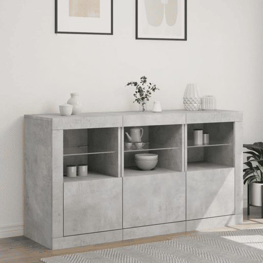 Aparador - Bufete - Móvei de apoio com luzes LED 123x37x67 cm cinzento cimento pt1940