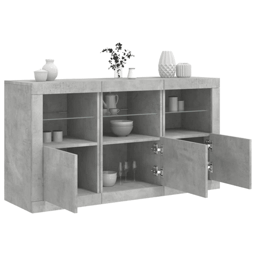 Aparador - Bufete - Móvei de apoio com luzes LED 123x37x67 cm cinzento cimento pt1940