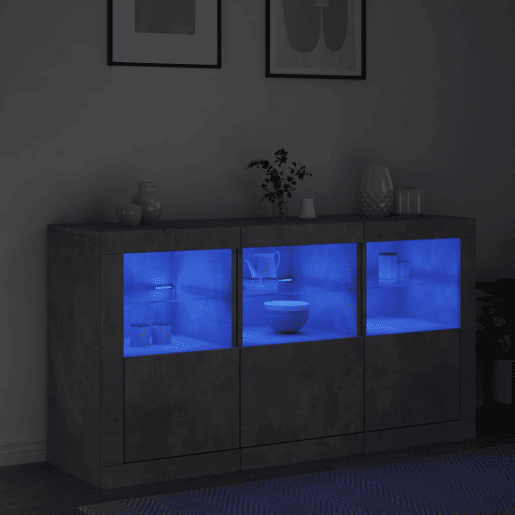 Aparador - Bufete - Móvei de apoio com luzes LED 123x37x67 cm cinzento cimento pt1940