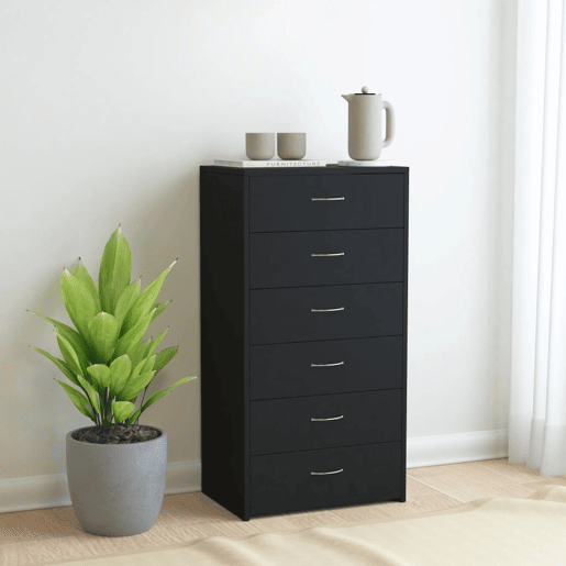 Aparador - Bufete - Móvei de apoio com 6 gavetas 50x34x96 cm contraplacado preto pt1719