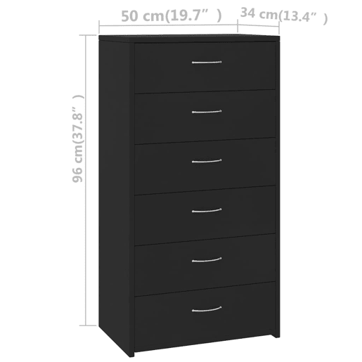 Aparador - Bufete - Móvei de apoio com 6 gavetas 50x34x96 cm contraplacado preto pt1719