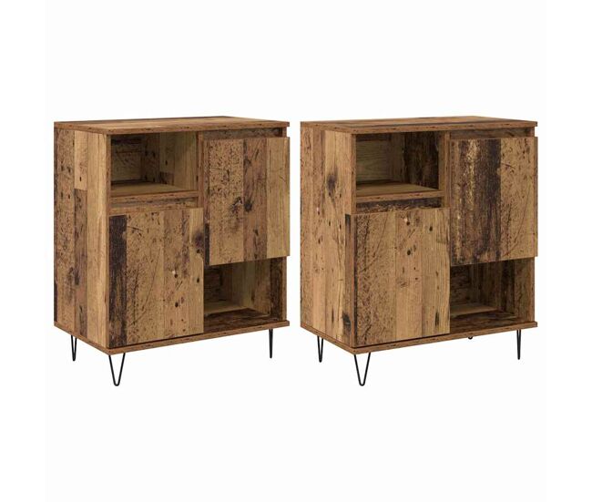 Aparador - mueble de almacenamiento 2 pcs madera vieja 60 x 35 x 70 cm es15