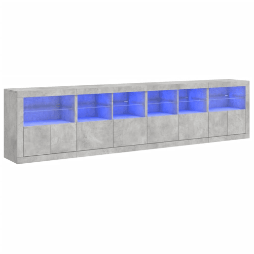 Aparador - Bufete - Móvei de apoio com luzes LED 283x37x67 cm cinzento cimento pt1956