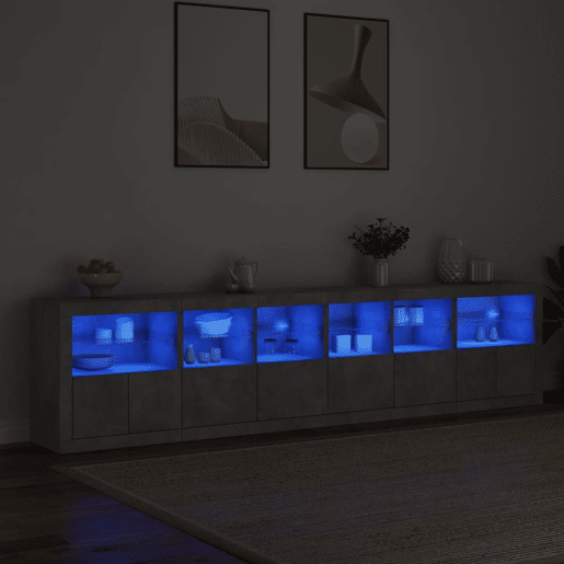 Aparador - Bufete - Móvei de apoio com luzes LED 283x37x67 cm cinzento cimento pt1956