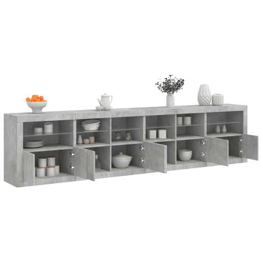 Aparador - Bufete - Móvei de apoio com luzes LED 283x37x67 cm cinzento cimento pt1956