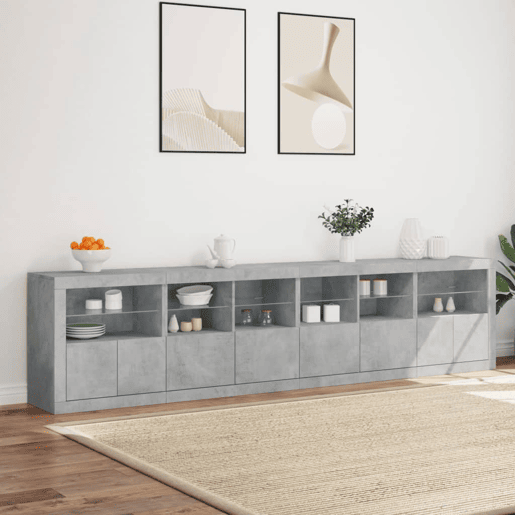 Aparador - Bufete - Móvei de apoio com luzes LED 283x37x67 cm cinzento cimento pt1956