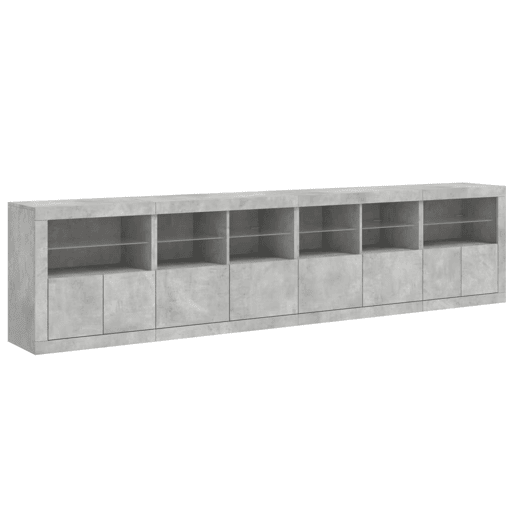 Aparador - Bufete - Móvei de apoio com luzes LED 283x37x67 cm cinzento cimento pt1956