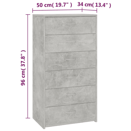 Aparador - Bufete - Móvei de apoio c 6 gavetas 50x34x96cm contraplacado cinzento cimento pt1714
