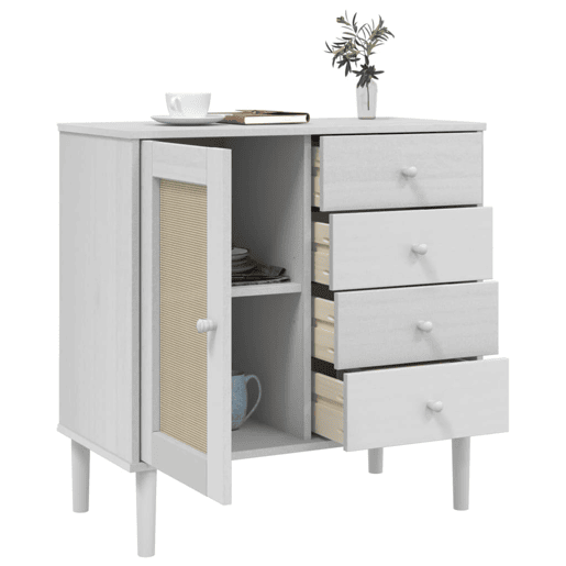 Aparador - Bufete - Móvei de apoio aspeto de vime 80x40x80 cm pinho maciço branco pt1650