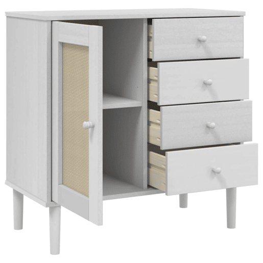 Aparador - Bufete - Móvei de apoio aspeto de vime 80x40x80 cm pinho maciço branco pt1650