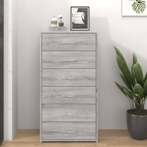 Aparador - Bufete - Móvei de apoio c 6 gavetas 50x34x96cm derivados madeira cinza sonoma pt1715