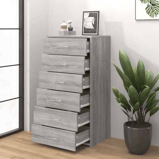 Aparador - Bufete - Móvei de apoio c 6 gavetas 50x34x96cm derivados madeira cinza sonoma pt1715