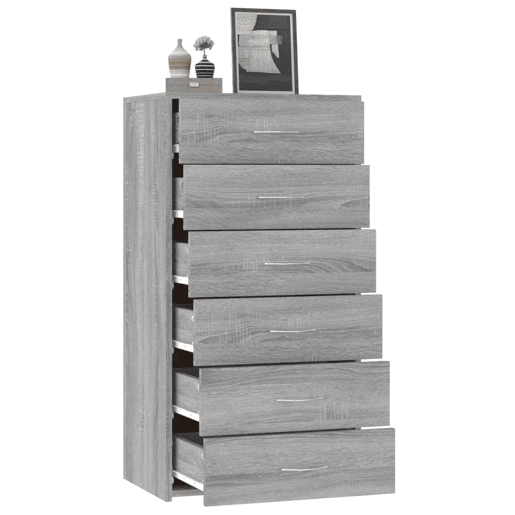 Aparador - Bufete - Móvei de apoio c 6 gavetas 50x34x96cm derivados madeira cinza sonoma pt1715