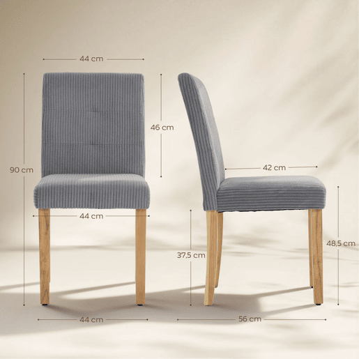 HOMCOM Conjunto de 4 Cadeiras de Jantar Modernas Encosto Alto Estofadas em Tecido Canelado Tipo Veludo Assento Acolchoado Pernas de Madeira 44x56x90 cm Cinzento