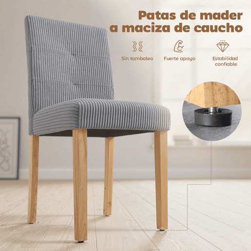 HOMCOM Conjunto de 4 Cadeiras de Jantar Modernas Encosto Alto Estofadas em Tecido Canelado Tipo Veludo Assento Acolchoado Pernas de Madeira 44x56x90 cm Cinzento