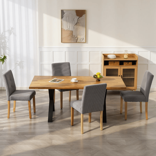 HOMCOM Conjunto de 4 Cadeiras de Jantar Modernas Encosto Alto Estofadas em Tecido Canelado Tipo Veludo Assento Acolchoado Pernas de Madeira 44x56x90 cm Cinzento