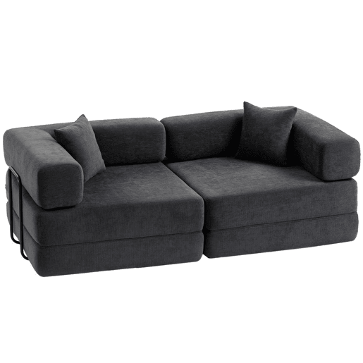 HOMCOM Sofá Cama de 2 Lugares Dobrável Sofá Cama Estofado em Chenilla com 2 Almofadas Braços Largos Acolchoamento Grosso Sem Necessidade de Montagem para Quarto Sala Cinzento Escuro HOMCOM Sofá Cama de 2 Lugares Dobrável Sofá Cama Estofado em Chenilla com 2 Almofadas Braços Largos Acolchoamento Grosso Sem Necessidade de Montagem para Quarto Sala Cinzento Escuro