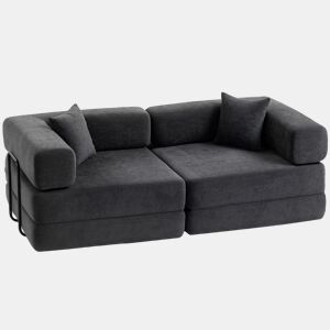 HOMCOM Sofá Cama de 2 Lugares Dobrável Sofá Cama Estofado em Chenilla com 2 Almofadas Braços Largos Acolchoamento Grosso Sem Necessidade de Montagem para Quarto Sala Cinzento Escuro