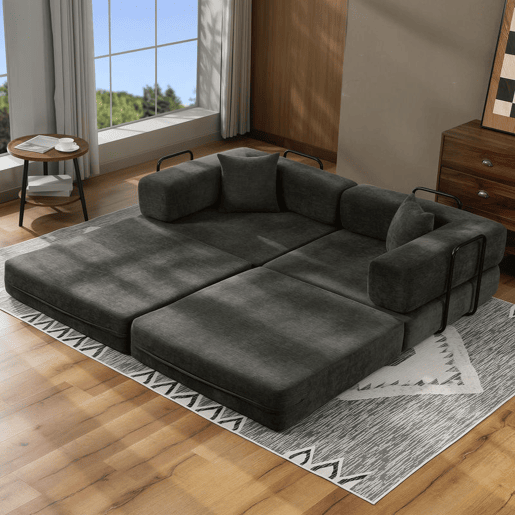 HOMCOM Sofá Cama de 2 Lugares Dobrável Sofá Cama Estofado em Chenilla com 2 Almofadas Braços Largos Acolchoamento Grosso Sem Necessidade de Montagem para Quarto Sala Cinzento Escuro HOMCOM Sofá Cama de 2 Lugares Dobrável Sofá Cama Estofado em Chenilla com 2 Almofadas Braços Largos Acolchoamento Grosso Sem Necessidade de Montagem para Quarto Sala Cinzento Escuro