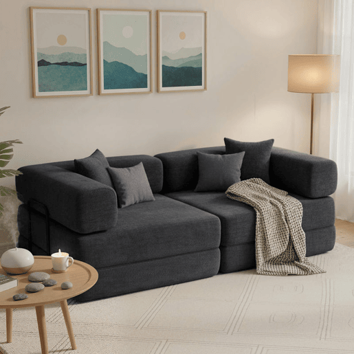 HOMCOM Sofá Cama de 2 Lugares Dobrável Sofá Cama Estofado em Chenilla com 2 Almofadas Braços Largos Acolchoamento Grosso Sem Necessidade de Montagem para Quarto Sala Cinzento Escuro HOMCOM Sofá Cama de 2 Lugares Dobrável Sofá Cama Estofado em Chenilla com 2 Almofadas Braços Largos Acolchoamento Grosso Sem Necessidade de Montagem para Quarto Sala Cinzento Escuro