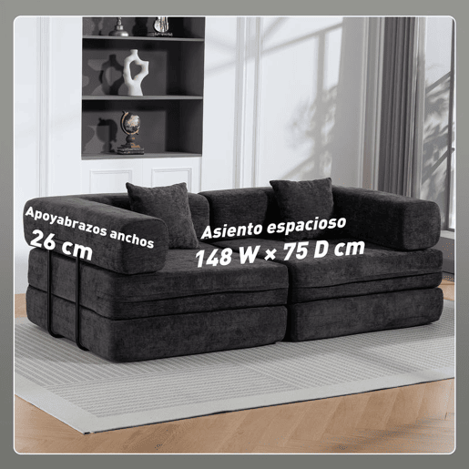 HOMCOM Sofá Cama de 2 Lugares Dobrável Sofá Cama Estofado em Chenilla com 2 Almofadas Braços Largos Acolchoamento Grosso Sem Necessidade de Montagem para Quarto Sala Cinzento Escuro HOMCOM Sofá Cama de 2 Lugares Dobrável Sofá Cama Estofado em Chenilla com 2 Almofadas Braços Largos Acolchoamento Grosso Sem Necessidade de Montagem para Quarto Sala Cinzento Escuro